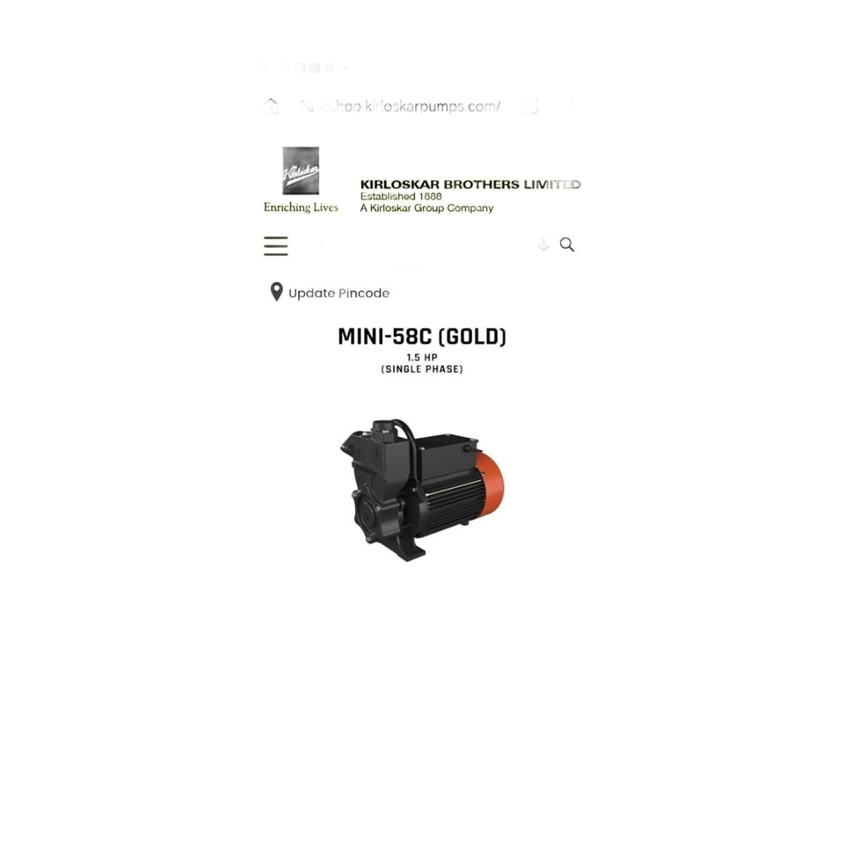 Kirloskar Mini 1.5HP Monoblock Pump
